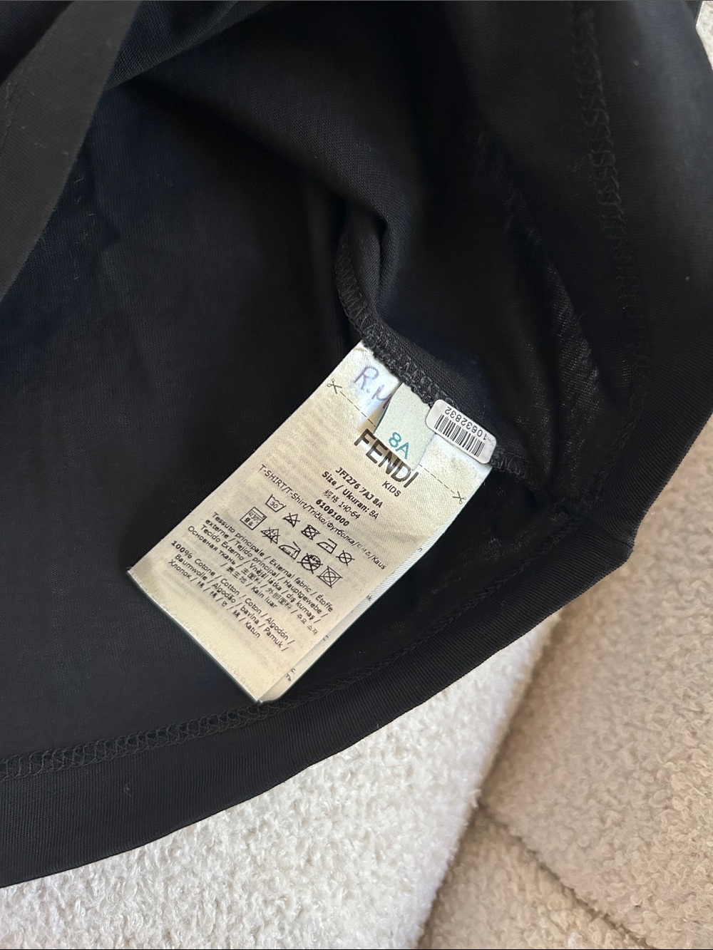 Fendi Black Crewneck Logo Tee for Kids - Picture 3 of 3